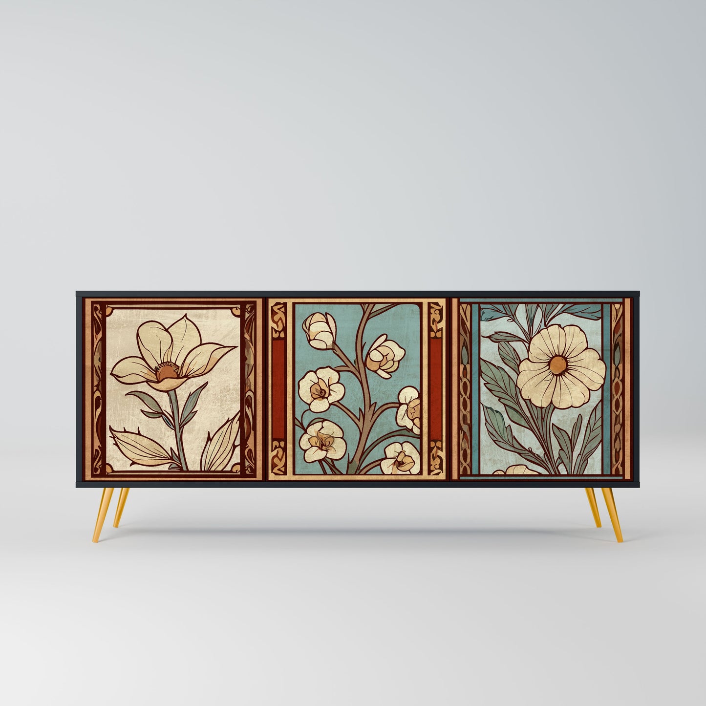 Credenza TIMELESS FLORA a 3 ante in finitura nera