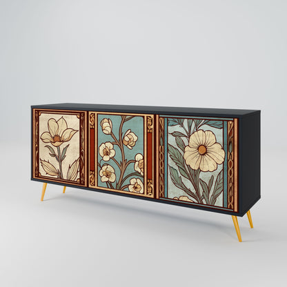 Credenza TIMELESS FLORA a 3 ante in finitura nera