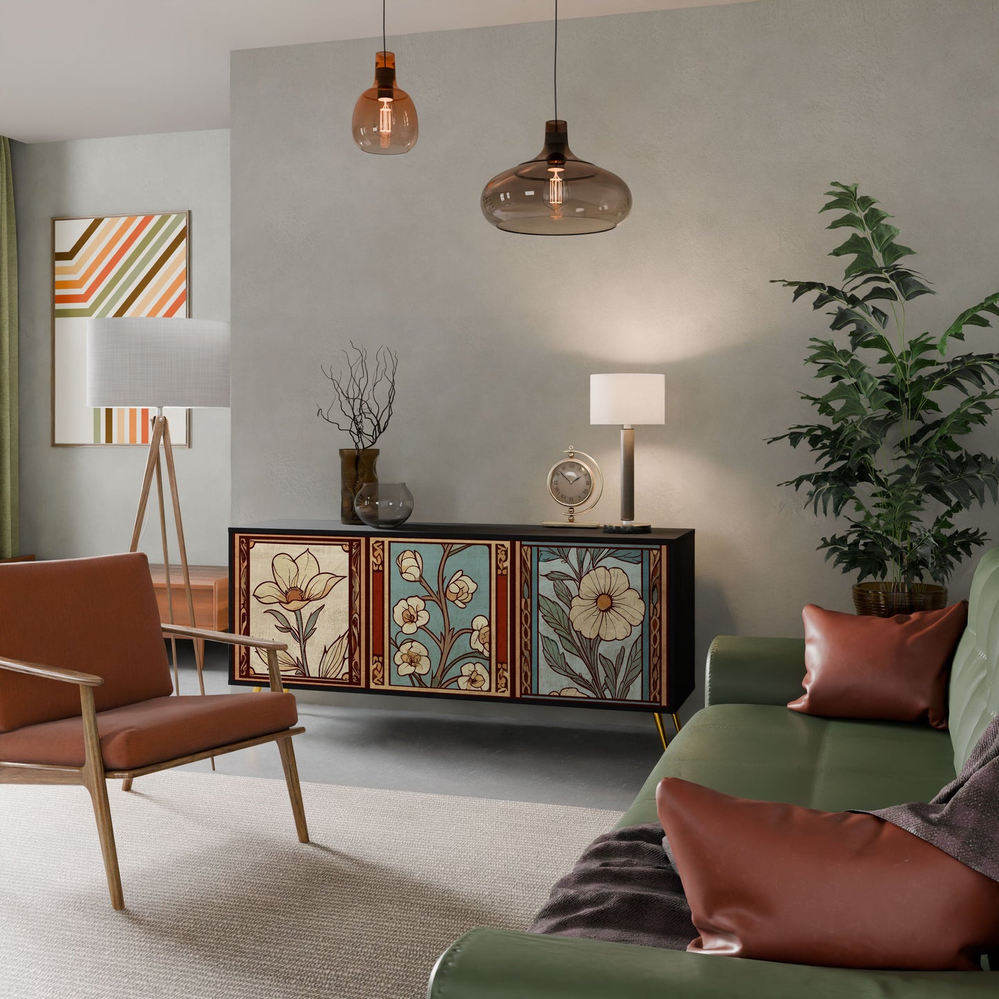 Credenza TIMELESS FLORA a 3 ante in finitura nera