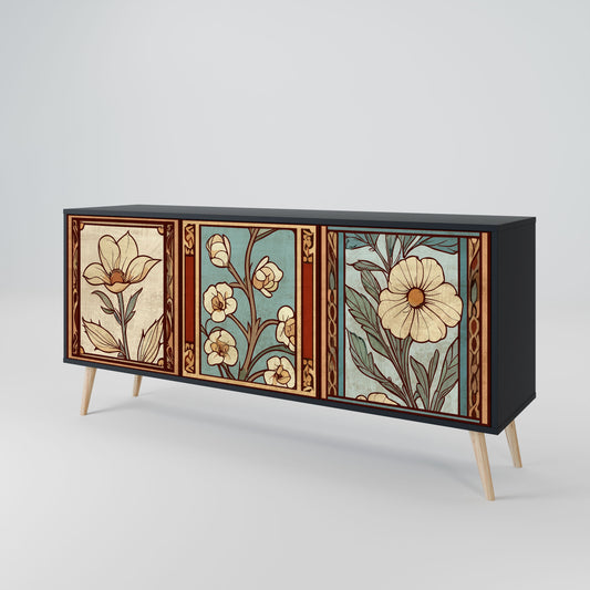 Credenza TIMELESS FLORA a 3 ante in finitura nera