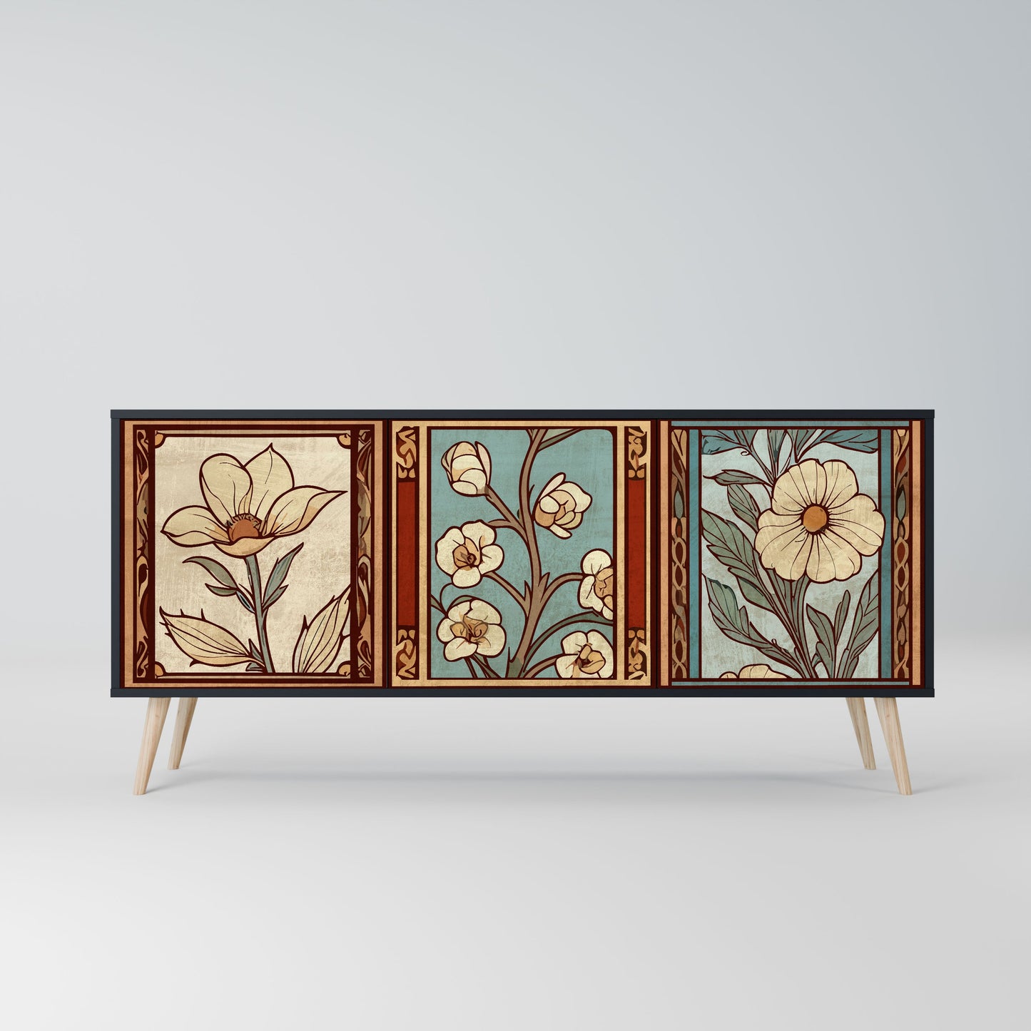 Credenza TIMELESS FLORA a 3 ante in finitura nera