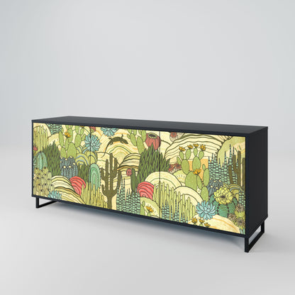 Credenza SUCCULENTS KALEIDOSCOPE a 3 ante in finitura nera