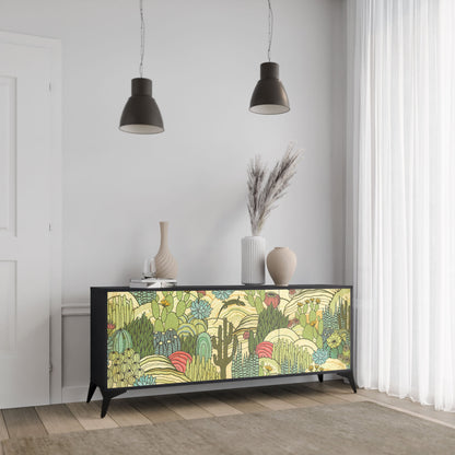 Credenza SUCCULENTS KALEIDOSCOPE a 3 ante in finitura nera