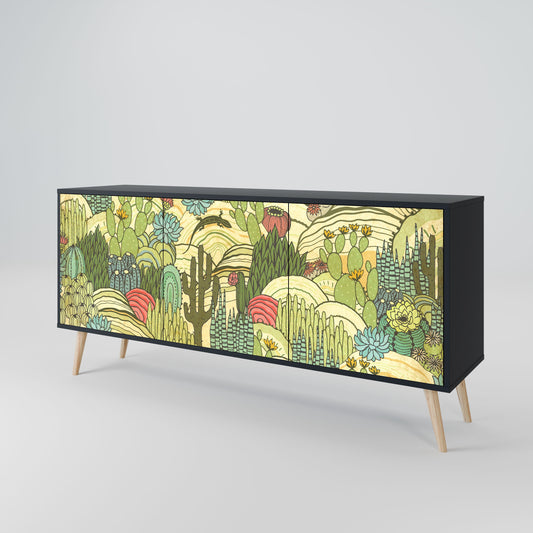 Credenza SUCCULENTS KALEIDOSCOPE a 3 ante in finitura nera