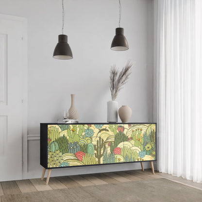 Credenza SUCCULENTS KALEIDOSCOPE a 3 ante in finitura nera