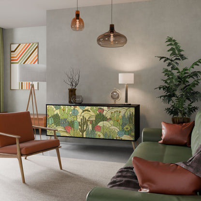 Credenza SUCCULENTS KALEIDOSCOPE a 3 ante in finitura nera