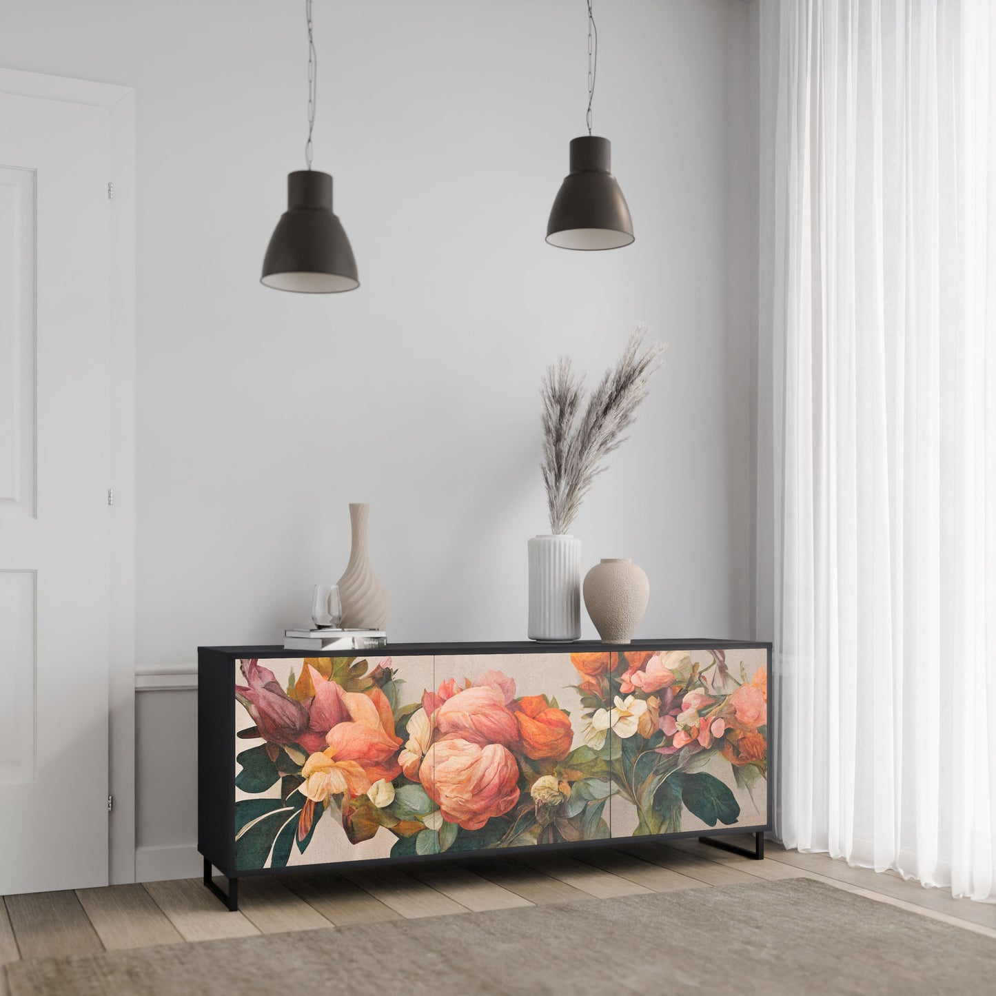 Credenza a 3 ante STYLISH BEAUTY in finitura nera