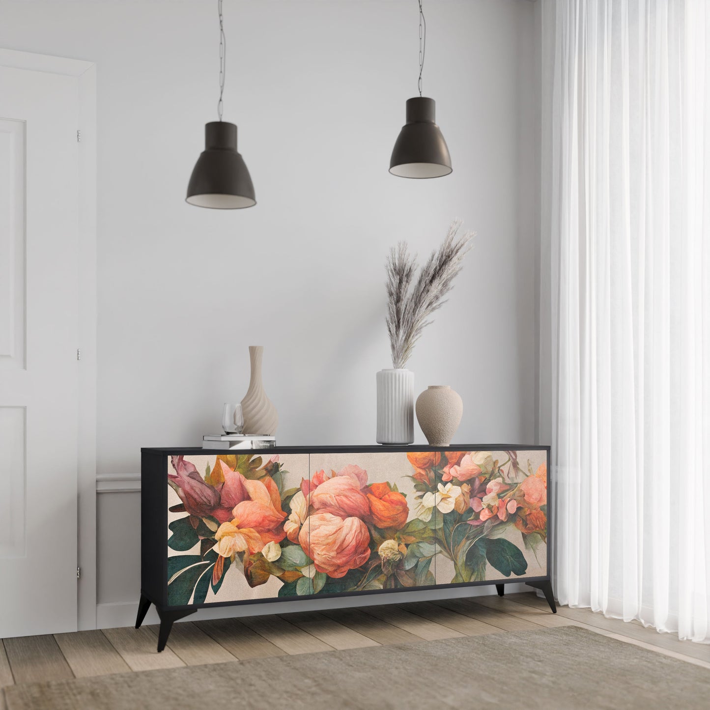 Credenza a 3 ante STYLISH BEAUTY in finitura nera