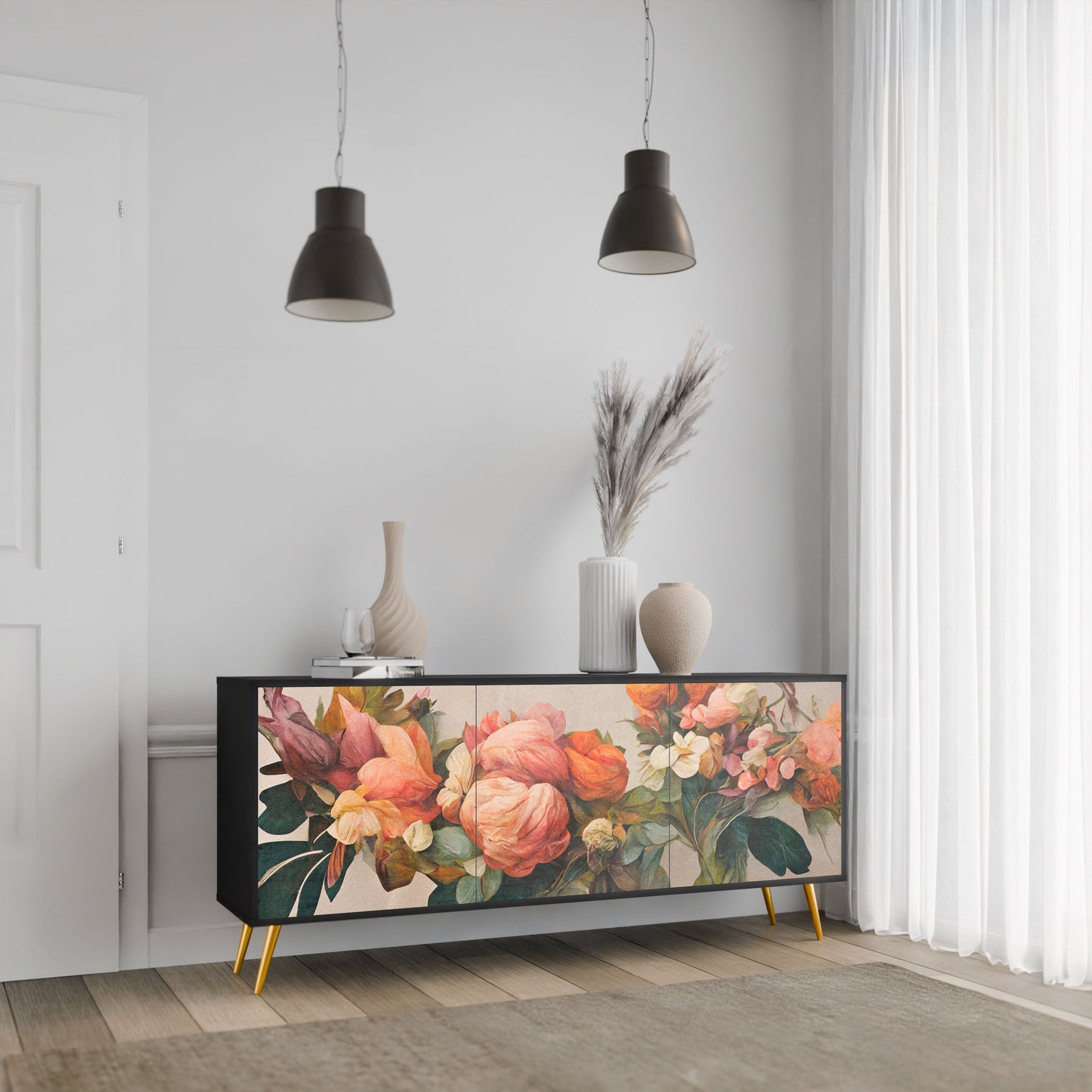 Credenza a 3 ante STYLISH BEAUTY in finitura nera