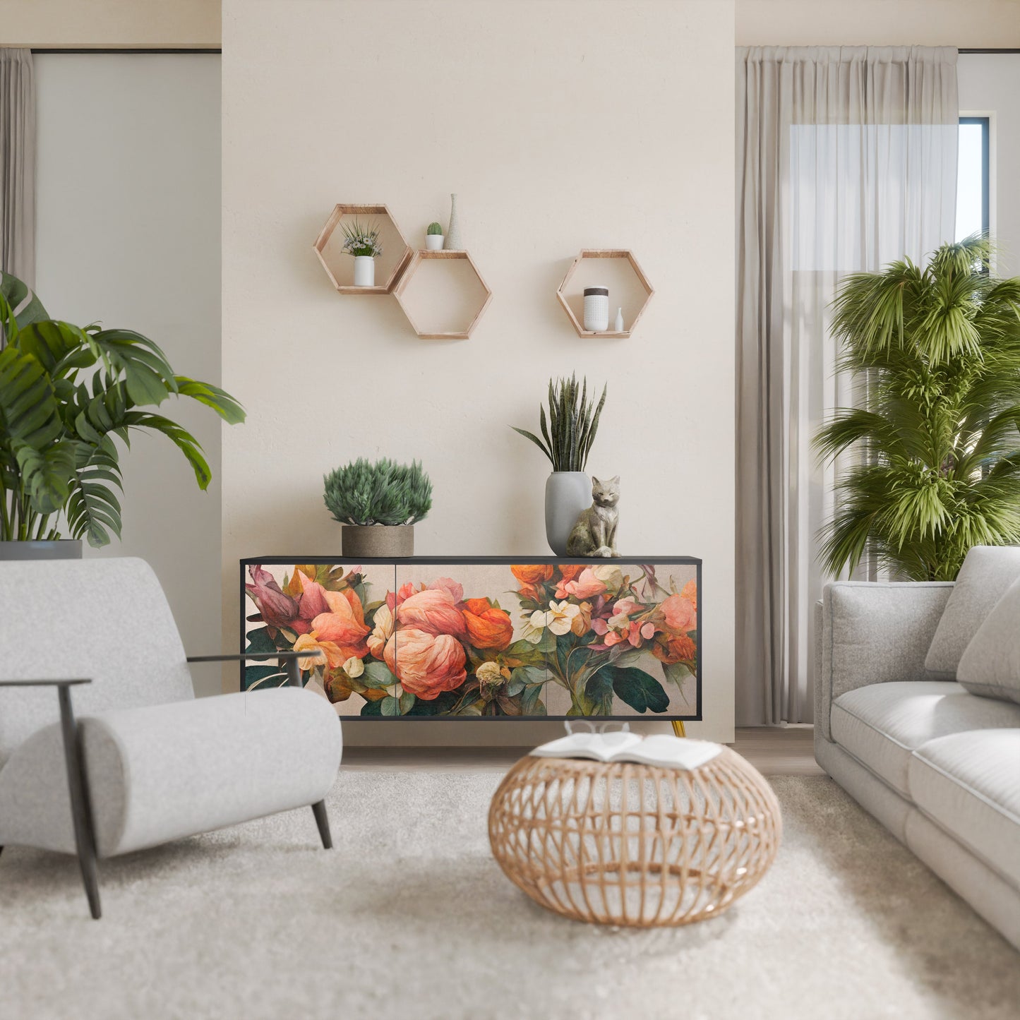 Credenza a 3 ante STYLISH BEAUTY in finitura nera