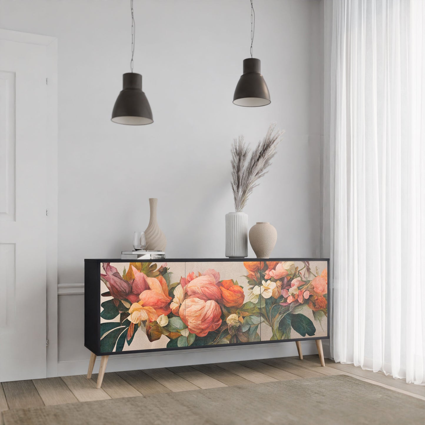 Credenza a 3 ante STYLISH BEAUTY in finitura nera