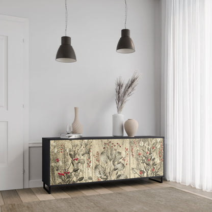 Credenza a 3 ante HERBAL GRACE in finitura nera