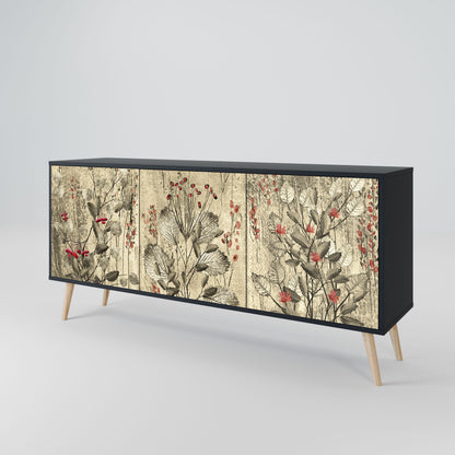 Credenza a 3 ante HERBAL GRACE in finitura nera