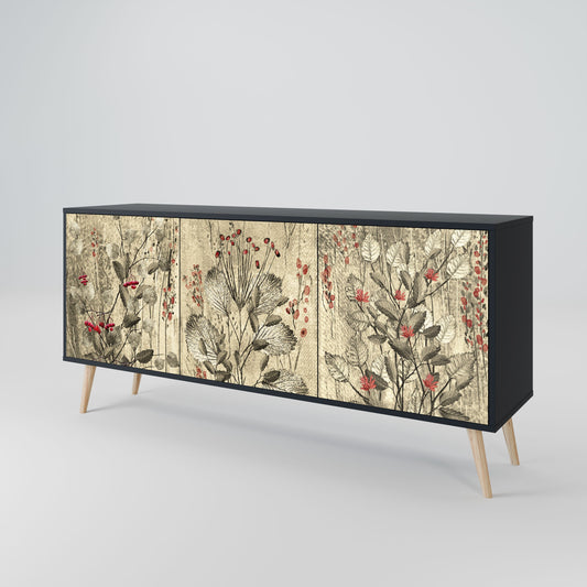 Credenza a 3 ante HERBAL GRACE in finitura nera