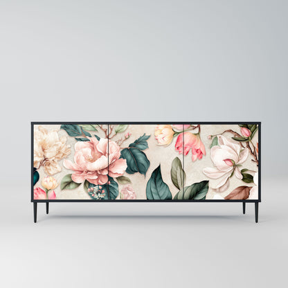 FLORAL GRACE 3-Door Sideboard in Black Finish