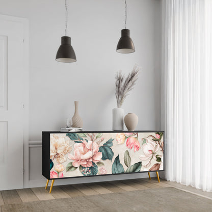 FLORAL GRACE 3-Door Sideboard in Black Finish