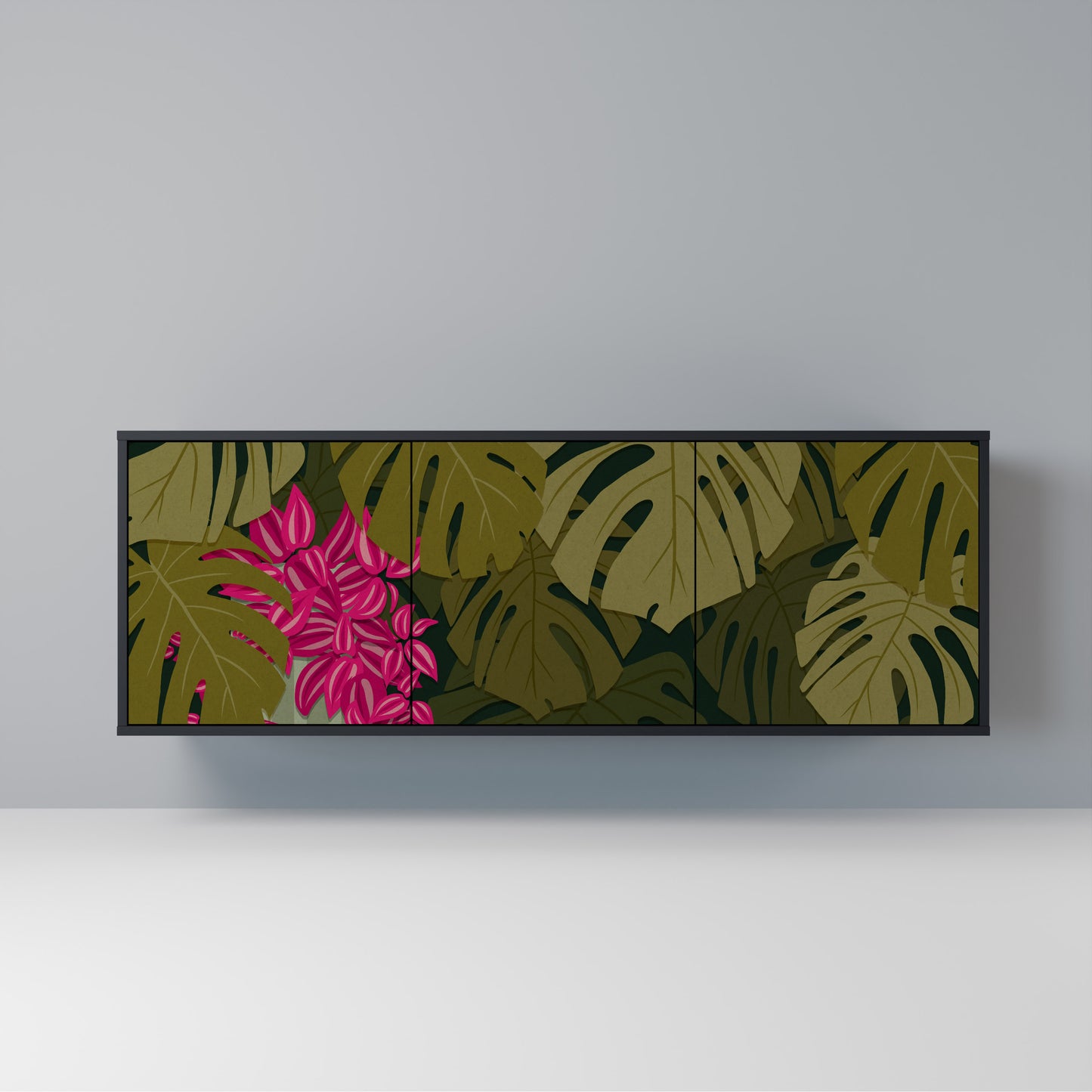 TROPICAL BEAUTY Madia a 3 Ante in Finitura Nera
