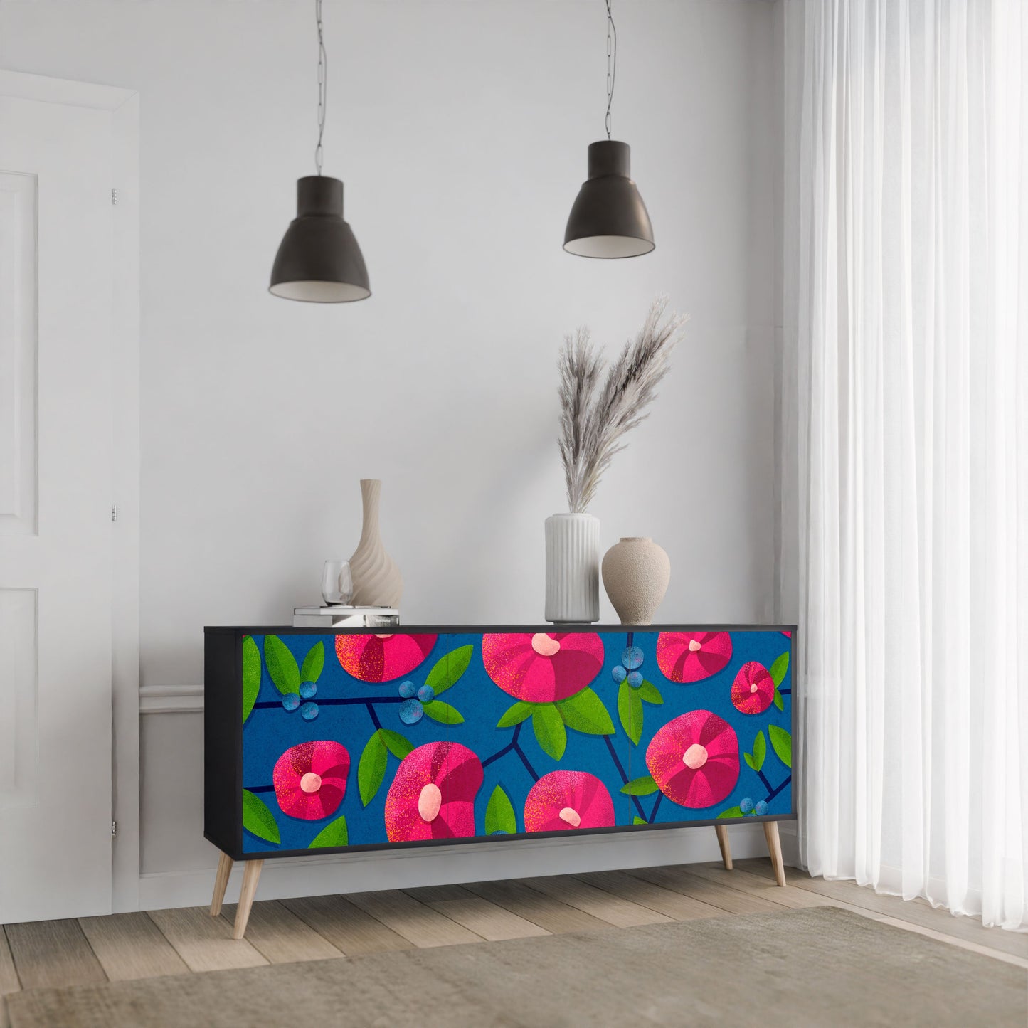 Credenza a 3 ante SPRING THOUGHTS in finitura nera