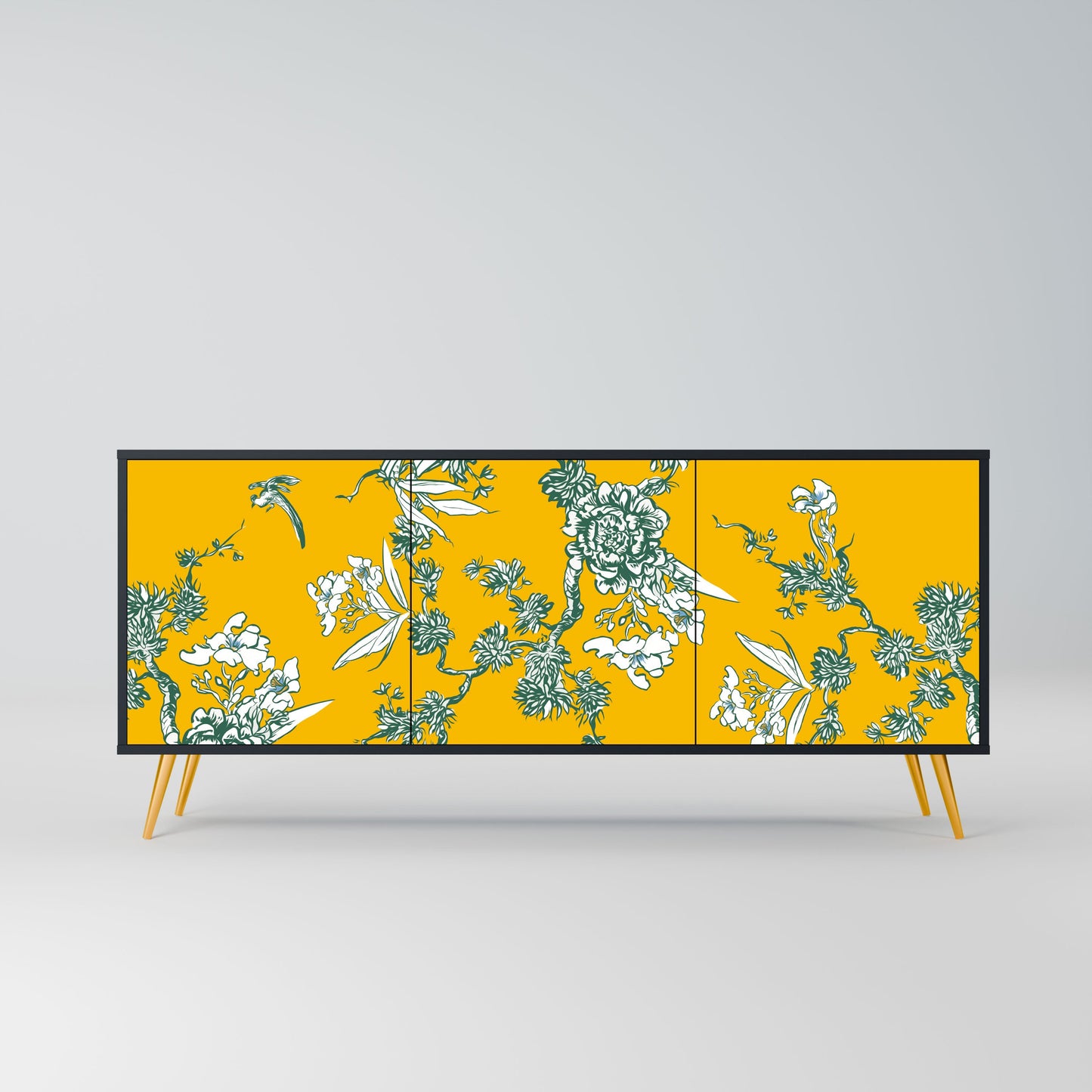 Credenza YELLOW CHINOISERIE a 3 ante in finitura nera