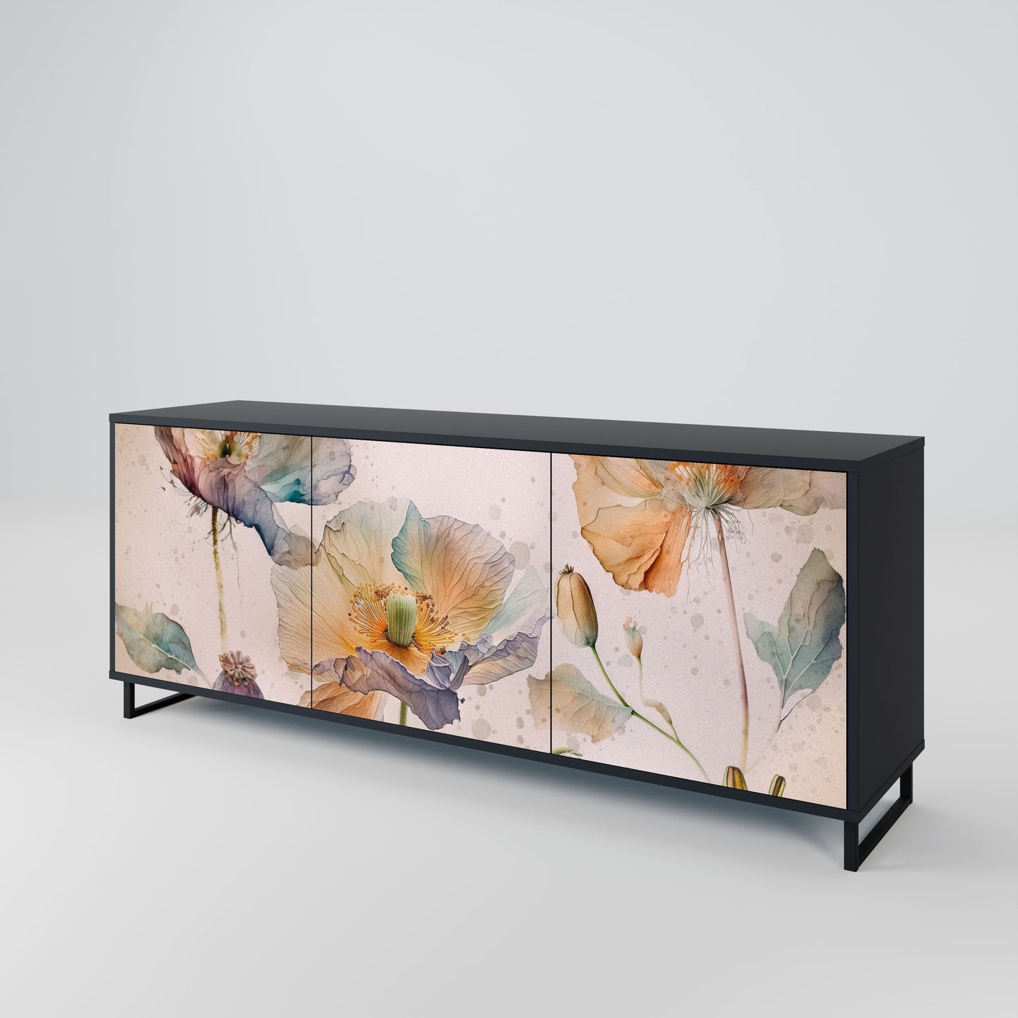 Credenza SOFTEN POPPY a 3 ante in finitura nera