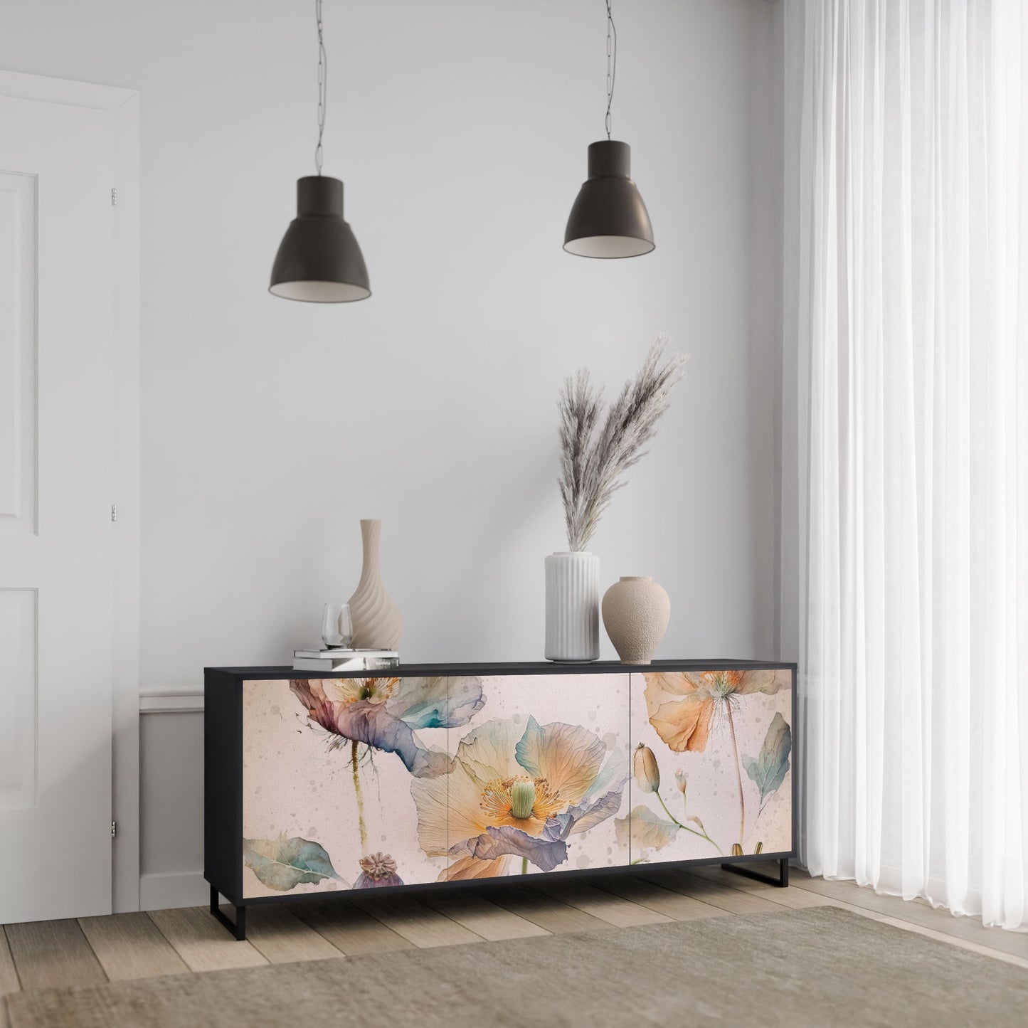Credenza SOFTEN POPPY a 3 ante in finitura nera