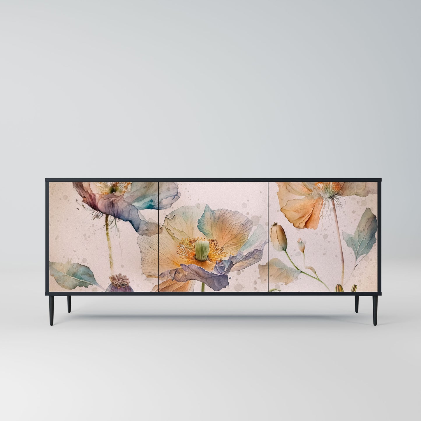 Credenza SOFTEN POPPY a 3 ante in finitura nera