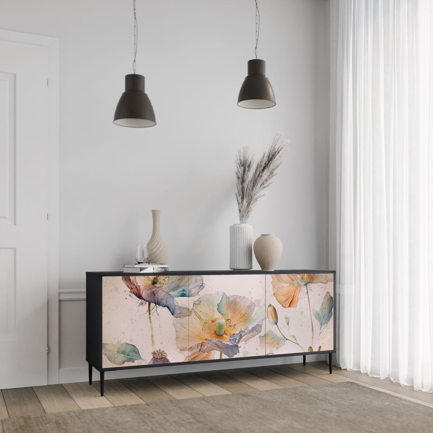 Credenza SOFTEN POPPY a 3 ante in finitura nera