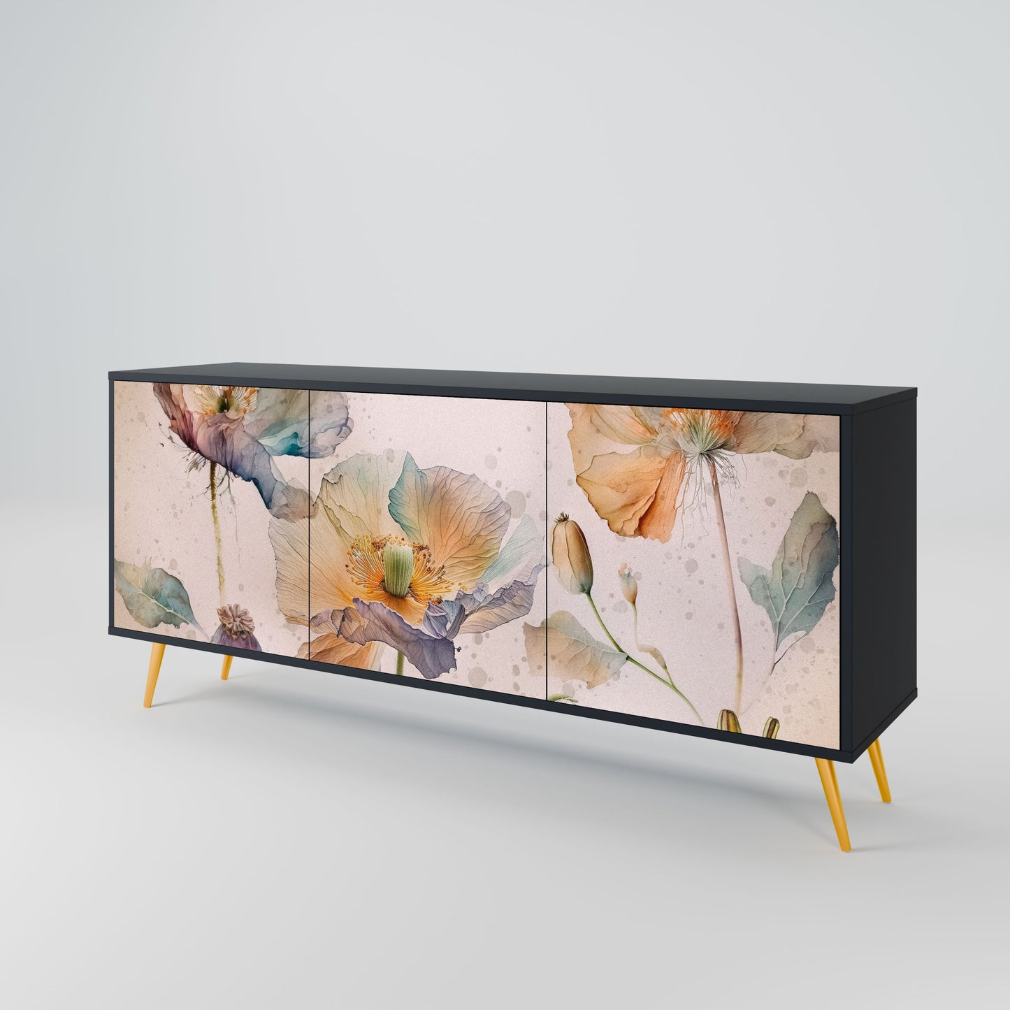 Credenza SOFTEN POPPY a 3 ante in finitura nera