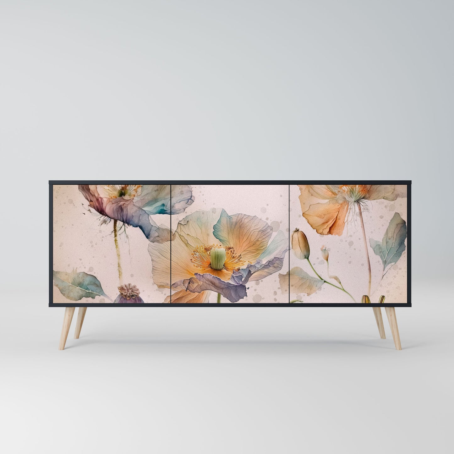 Credenza SOFTEN POPPY a 3 ante in finitura nera