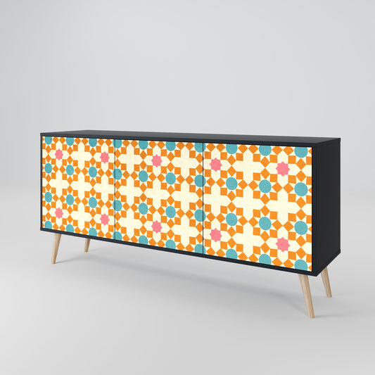 FLORAL DECOR 3-Door Sideboard in Black Finish