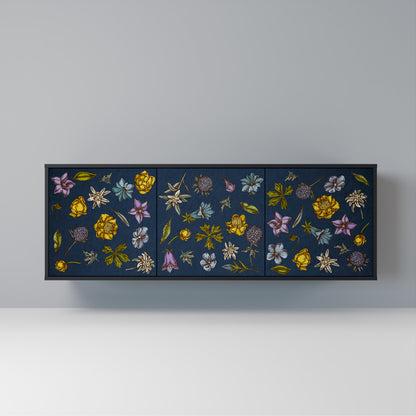 FLOWERS ON NAVY BLUE Madia a 3 Ante in Finitura Nera