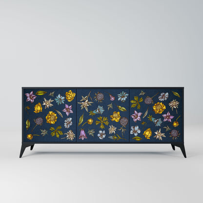FLOWERS ON NAVY BLUE 3-Door Sideboard in Black Finish