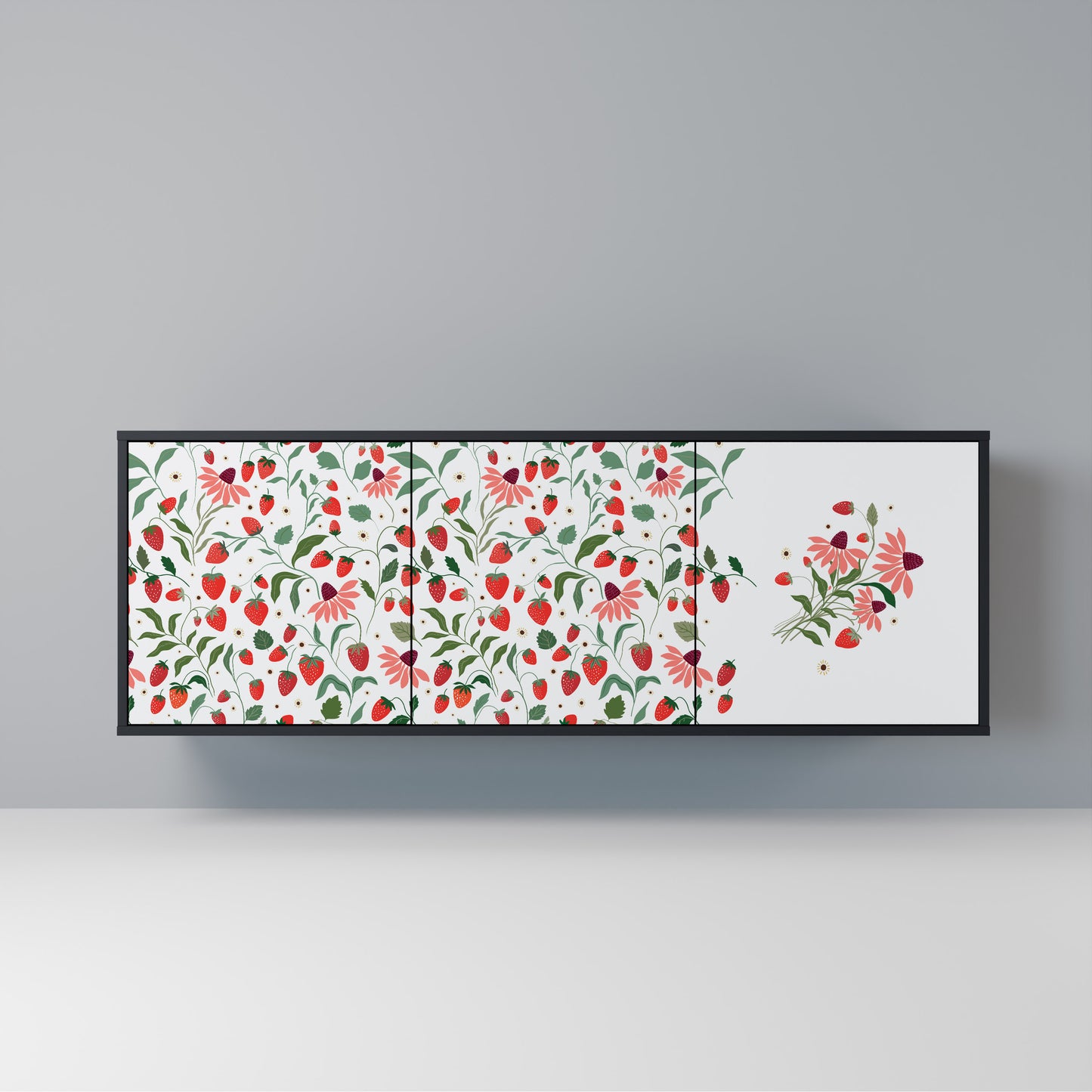 FLOWERS AND STRAWBERRIES Madia a 3 Ante in Finitura Nera