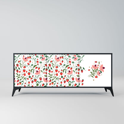 FLOWERS AND STRAWBERRIES 3-Door Sideboard in Black Finish