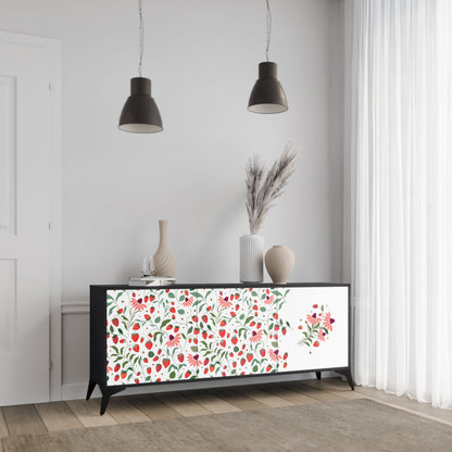 FLOWERS AND STRAWBERRIES 3-Door Sideboard in Black Finish