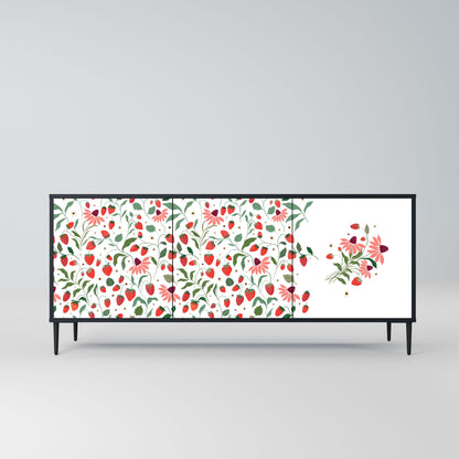 FLOWERS AND STRAWBERRIES 3-Door Sideboard in Black Finish