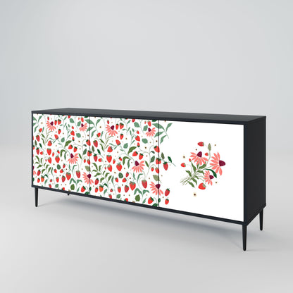 FLOWERS AND STRAWBERRIES 3-Door Sideboard in Black Finish