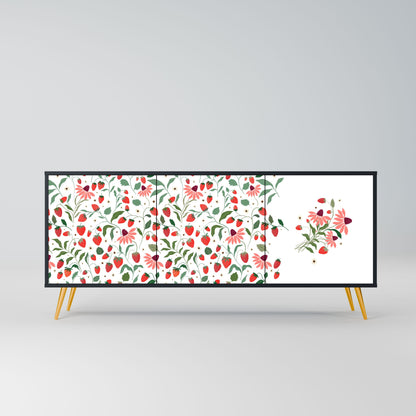 FLOWERS AND STRAWBERRIES 3-Door Sideboard in Black Finish