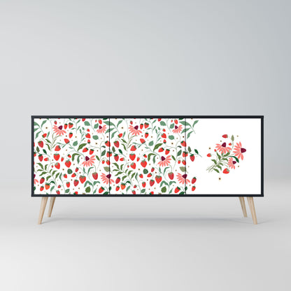 FLOWERS AND STRAWBERRIES 3-Door Sideboard in Black Finish