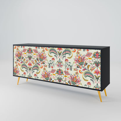 ORGANIC FOLKLORE 3-Door Sideboard in Black Finish