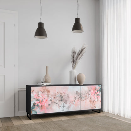 CHERRY BLOSSOM 3-Door Sideboard in Black Finish