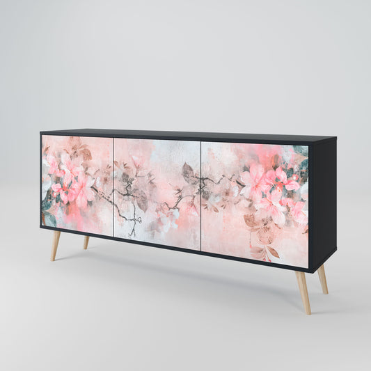 Credenza CHERRY BLOSSOM a 3 ante in finitura nera