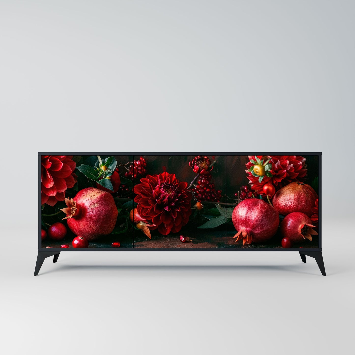 Credenza a 3 ante DAHLIAS AND POMEGRANATES in finitura nera