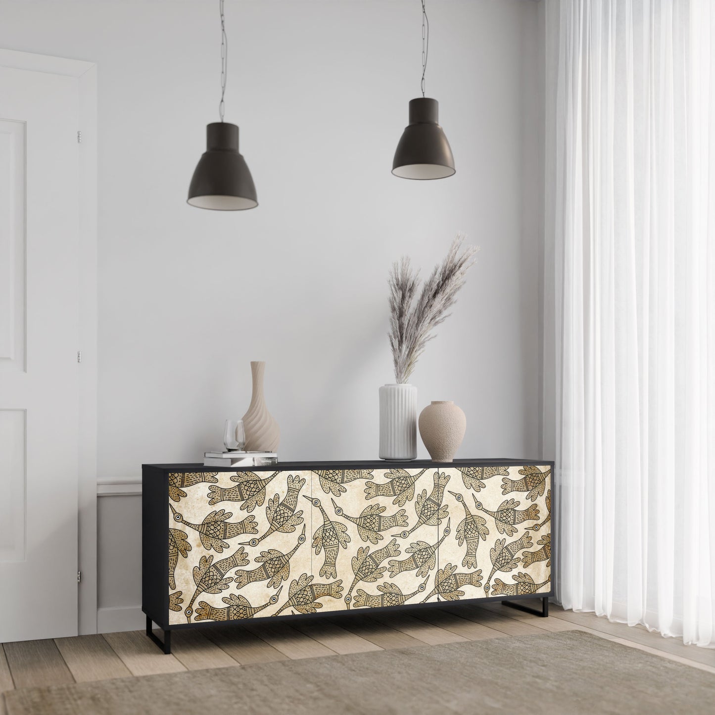 ALMONDINE SONGBIRD 3-Door Sideboard in Black Finish