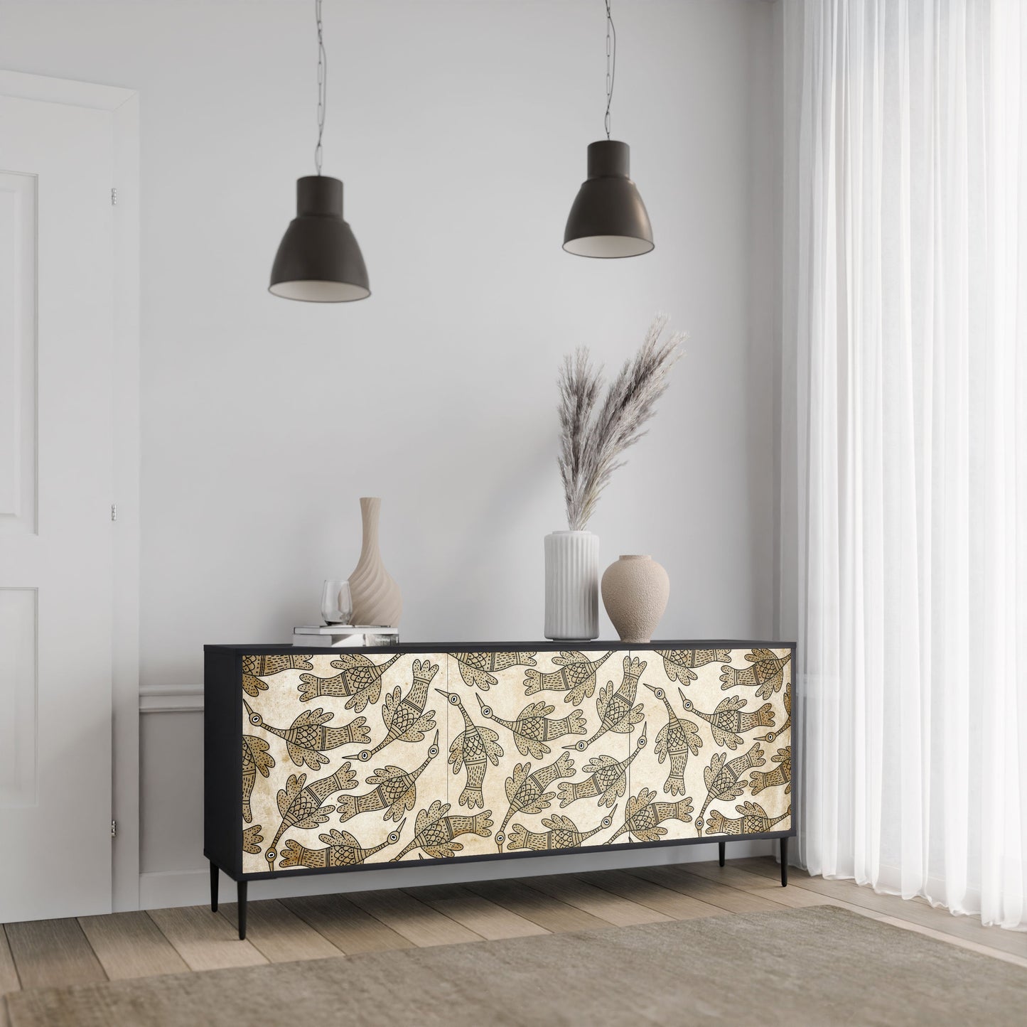 ALMONDINE SONGBIRD 3-Door Sideboard in Black Finish