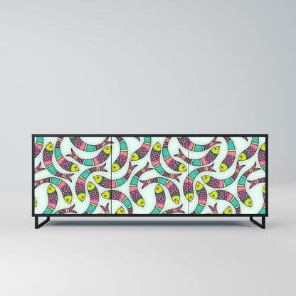 INDIAN FISH 3-Door Sideboard in Black Finish