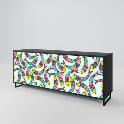INDIAN FISH 3-Door Sideboard in Black Finish