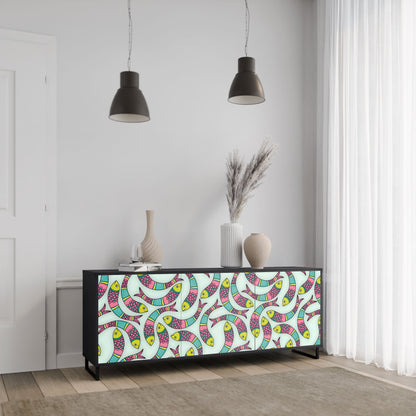 INDIAN FISH 3-Door Sideboard in Black Finish