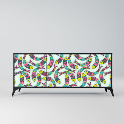 INDIAN FISH 3-Door Sideboard in Black Finish