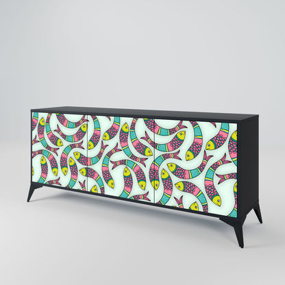 INDIAN FISH 3-Door Sideboard in Black Finish